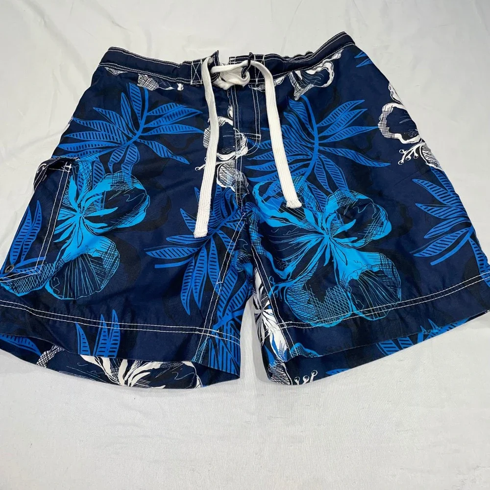 Ocean Pacific Mens Blue Tropical Floral Board Shorts Swim Trunks Large OP 36/38
